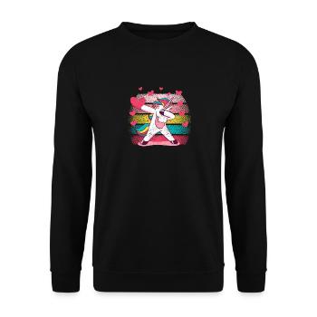 Lustige Dabbing Einhorn Liebhaber Herz Valentin - Unisex Pullover - Schwarz - Vorne - Alina (178cm) & Michal (187cm)