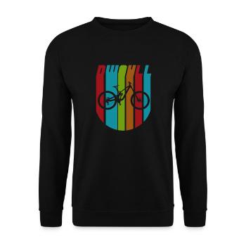 Mountainbike Downhill Fahrrad buntes Geschenk - Unisex Pullover - Schwarz - Vorne - Alina (178cm) & Michal (187cm)