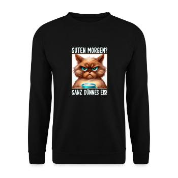 Kaffee Morgenmuffel Mitarbeiter Kaffee Katze - Unisex Pullover - Schwarz - Vorne - Alina (178cm) & Michal (187cm)