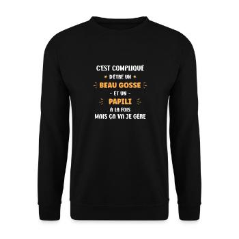 beau gosse Papili - Sweat-shirt Unisexe - noir - Devant - Alina (178cm) & Michal (187cm)