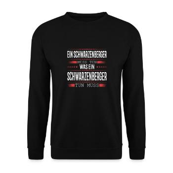 Ein Schwarzenberger muss tun - Unisex Pullover - Schwarz - Vorne - Alina (178cm) & Michal (187cm)