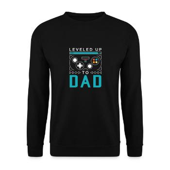 Leveled Up to Dad Gamer Daddy Gaming Father Family - Unisex Pullover - Schwarz - Vorne - Alina (178cm) & Michal (187cm)