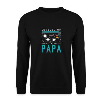 Leveled Up to Papa Gamer Dad Gaming Daddy Family M - Unisex Pullover - Schwarz - Vorne - Alina (178cm) & Michal (187cm)