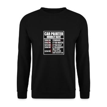 Peintre de voiture Taux horaire Peintre de carrosserie automobile Techni - Sweat-shirt Unisexe - noir - Devant - Alina (178cm) & Michal (187cm)