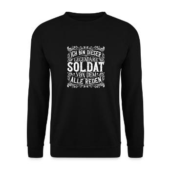 Ich bin dieser Legendäre Soldat - Unisex Pullover - Schwarz - Vorne - Alina (178cm) & Michal (187cm)