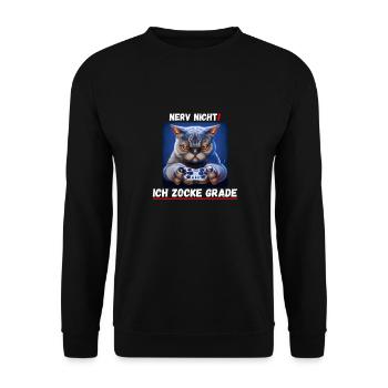 Nerv nicht - Ich zocke grade (Katze) - Unisex Pullover - Schwarz - Vorne - Alina (178cm) & Michal (187cm)