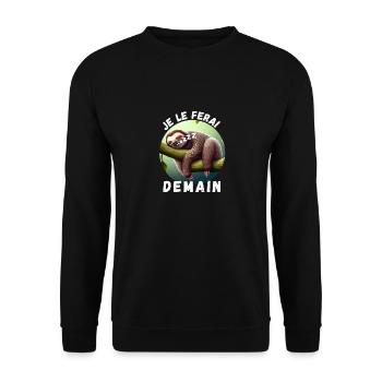 Faultier - Ich werde es morgen machen (FR) - Unisex Pullover - Schwarz - Vorne - Alina (178cm) & Michal (187cm)