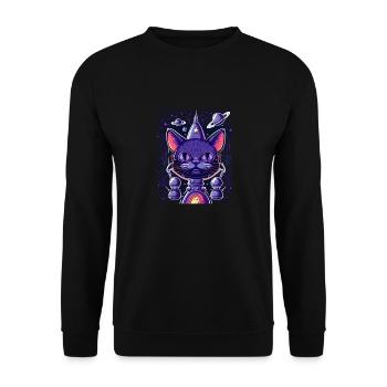 Cat Space Astronaut Space Neon Rockets - Unisex Sweatshirt - black - Front - Alina (178cm) & Michal (187cm)