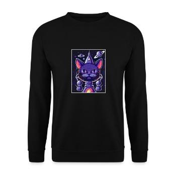 Cat Space Astronaut Space Neon Rockets - Unisex Sweatshirt - black - Front - Alina (178cm) & Michal (187cm)