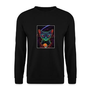 Cat Space Astronaut Space Neon Rockets - Unisex Sweatshirt - black - Front - Alina (178cm) & Michal (187cm)