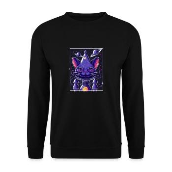 Katze Weltraum Astronaut Space Neon Raketen - Unisex Pullover - Schwarz - Vorne - Alina (178cm) & Michal (187cm)