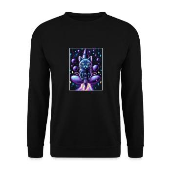 Cat Space Astronaut Space Neon Rockets - Unisex Sweatshirt - black - Front - Alina (178cm) & Michal (187cm)