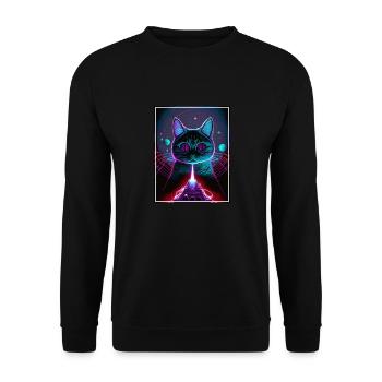Cat Space Astronaut Space Neon Rockets - Unisex Sweatshirt - black - Front - Alina (178cm) & Michal (187cm)