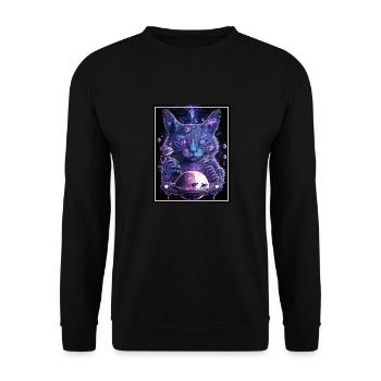 Cat Space Astronaut Space Neon Rockets - Unisex Sweatshirt - black - Front - Alina (178cm) & Michal (187cm)