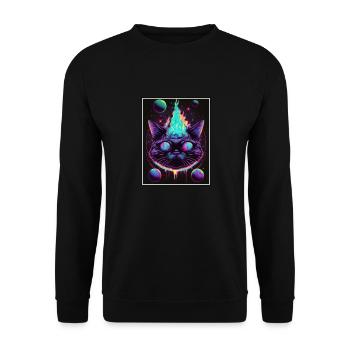 Cat Space Astronaut Space Neon Rockets - Unisex Sweatshirt - black - Front - Alina (178cm) & Michal (187cm)