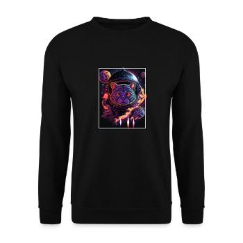 Cat Space Astronaut Space Neon Rockets - Unisex Sweatshirt - black - Front - Alina (178cm) & Michal (187cm)