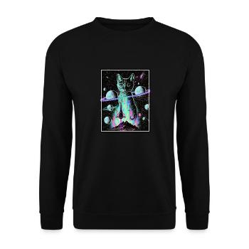 Katze Weltraum Astronaut Space Neon Raketen - Unisex Pullover - Schwarz - Vorne - Alina (178cm) & Michal (187cm)
