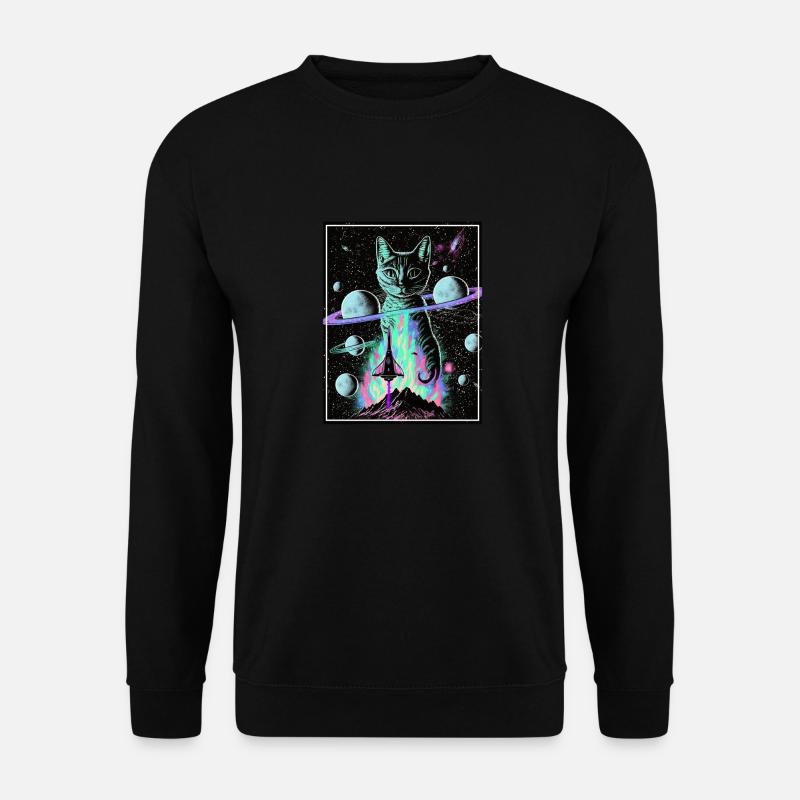 Katze Weltraum Astronaut Space Neon Raketen - Unisex Pullover - Schwarz