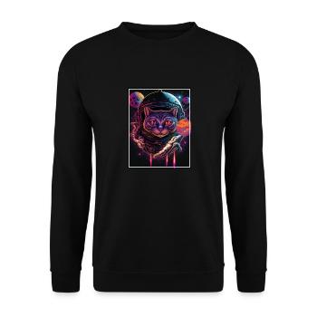 Cat Space Astronaut Space Neon Rockets - Unisex Sweatshirt - black - Front - Alina (178cm) & Michal (187cm)