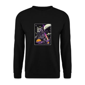 Cat Space Astronaut Space Neon Rockets - Unisex Sweatshirt - black - Front - Alina (178cm) & Michal (187cm)