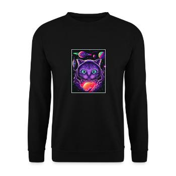 Katze Weltraum Astronaut Space Neon Raketen - Unisex Pullover - Schwarz - Vorne - Alina (178cm) & Michal (187cm)
