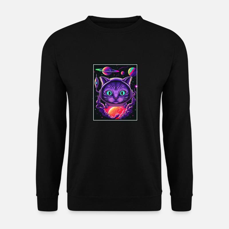 Katze Weltraum Astronaut Space Neon Raketen - Unisex Pullover - Schwarz