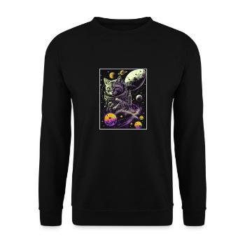 Cat Space Astronaut Space Neon Rockets - Unisex Sweatshirt - black - Front - Alina (178cm) & Michal (187cm)