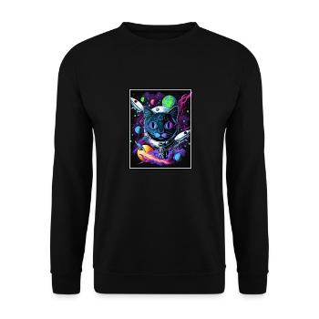 Cat Space Astronaut Space Neon Rockets - Unisex Sweatshirt - black - Front - Alina (178cm) & Michal (187cm)