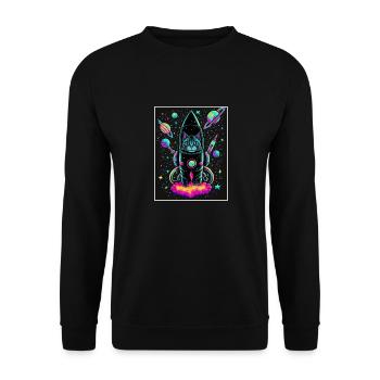 Cat Space Astronaut Space Neon Rockets - Unisex Sweatshirt - black - Front - Alina (178cm) & Michal (187cm)