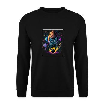 Cat Space Astronaut Space Neon Rockets - Unisex Sweatshirt - black - Front - Alina (178cm) & Michal (187cm)