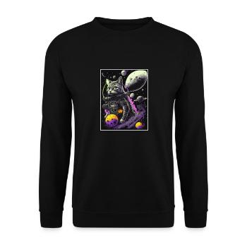 Cat Space Astronaut Space Neon Rockets - Unisex Sweatshirt - black - Front - Alina (178cm) & Michal (187cm)