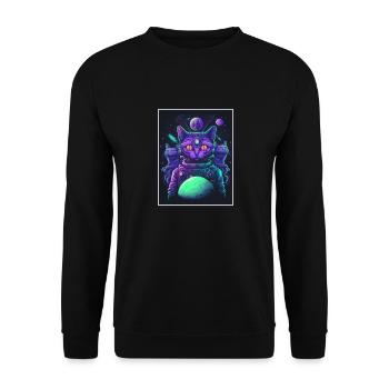 Cat Space Astronaut Space Neon Rockets - Unisex Sweatshirt - black - Front - Alina (178cm) & Michal (187cm)