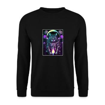 Cat Space Astronaut Space Neon Rockets - Unisex Sweatshirt - black - Front - Alina (178cm) & Michal (187cm)