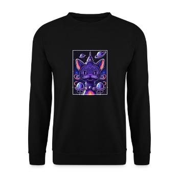 Cat Space Astronaut Space Neon Rockets - Unisex Sweatshirt - black - Front - Alina (178cm) & Michal (187cm)