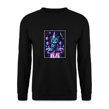 Cat Space Astronaut Space Neon Rockets - Unisex Sweatshirt - black - Front - Alina (178cm) & Michal (187cm)
