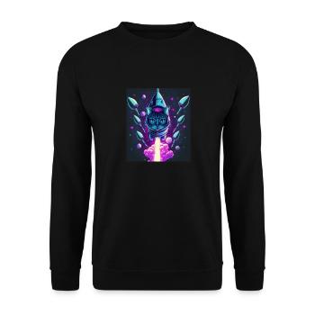 Cat Space Astronaut Space Neon Rockets - Unisex Sweatshirt - black - Front - Alina (178cm) & Michal (187cm)