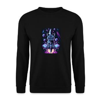 Cat Space Astronaut Space Neon Rockets - Unisex Sweatshirt - black - Front - Alina (178cm) & Michal (187cm)