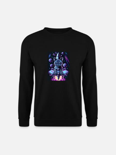 Katze Weltraum Astronaut Space Neon Raketen - Unisex Pullover - Schwarz