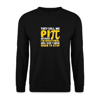 Sie nennen mich Pi, weil ich irrational bin Zurück - Unisex Pullover - Schwarz - Vorne - Alina (178cm) & Michal (187cm)