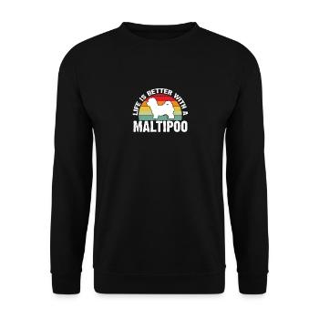 Maltipoo Familienhund Geschenk - Unisex Pullover - Schwarz - Vorne - Alina (178cm) & Michal (187cm)