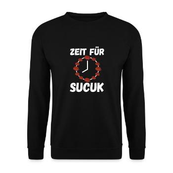 Zeit für Sucuk türkische Wurst Knoblauchwurst - Unisex Pullover - Schwarz - Vorne - Alina (178cm) & Michal (187cm)