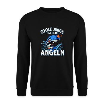 Coole Jungs Gehen Angeln Fischen Angler - Unisex Pullover - Schwarz - Vorne - Alina (178cm) & Michal (187cm)