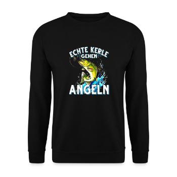 Echte Kerle Gehen Angeln Fischen Angler - Unisex Pullover - Schwarz - Vorne - Alina (178cm) & Michal (187cm)