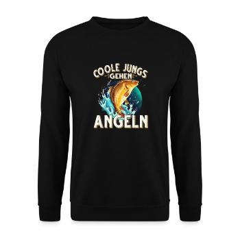 Coole Jungs Gehen Angeln Fischen Angler - Unisex Pullover - Schwarz - Vorne - Alina (178cm) & Michal (187cm)