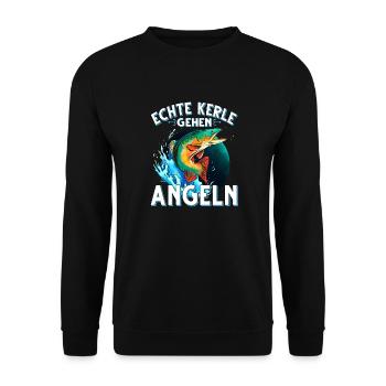 Echte Kerle Gehen Angeln Fischen Angler - Unisex Pullover - Schwarz - Vorne - Alina (178cm) & Michal (187cm)