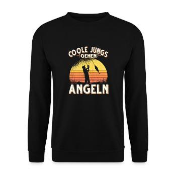 Coole Jungs Gehen Angeln Fischen Angler - Unisex Pullover - Schwarz - Vorne - Alina (178cm) & Michal (187cm)