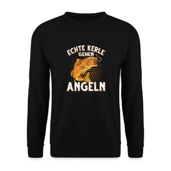Echte Kerle Gehen Angeln Fischen Angler - Unisex Pullover - Schwarz - Vorne - Alina (178cm) & Michal (187cm)
