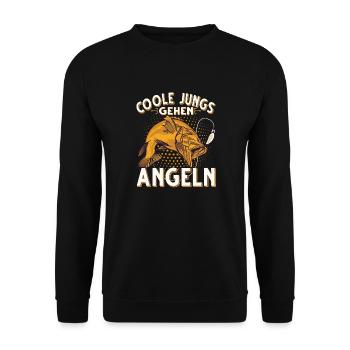 Coole Jungs Gehen Angeln Fischen Angler - Unisex Pullover - Schwarz - Vorne - Alina (178cm) & Michal (187cm)