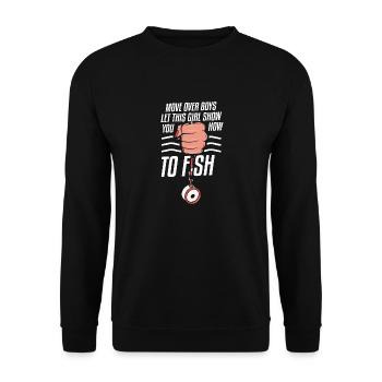 Magnetfischer Magnetangeln Schatzsuche - Unisex Pullover - Schwarz - Vorne - Alina (178cm) & Michal (187cm)