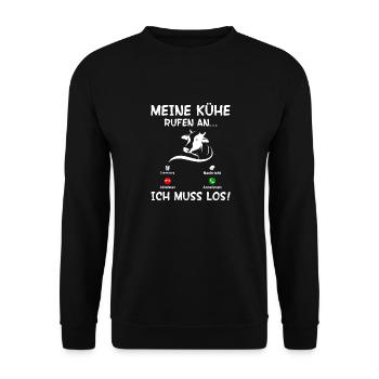 Meine Kühe rufen mich - Unisex Pullover - Schwarz - Vorne - Alina (178cm) & Michal (187cm)